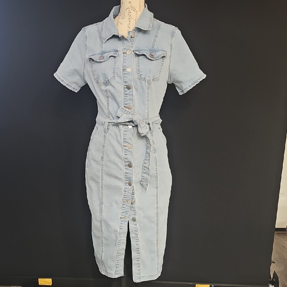 SHEIN Light Blue Denim Midi Dress